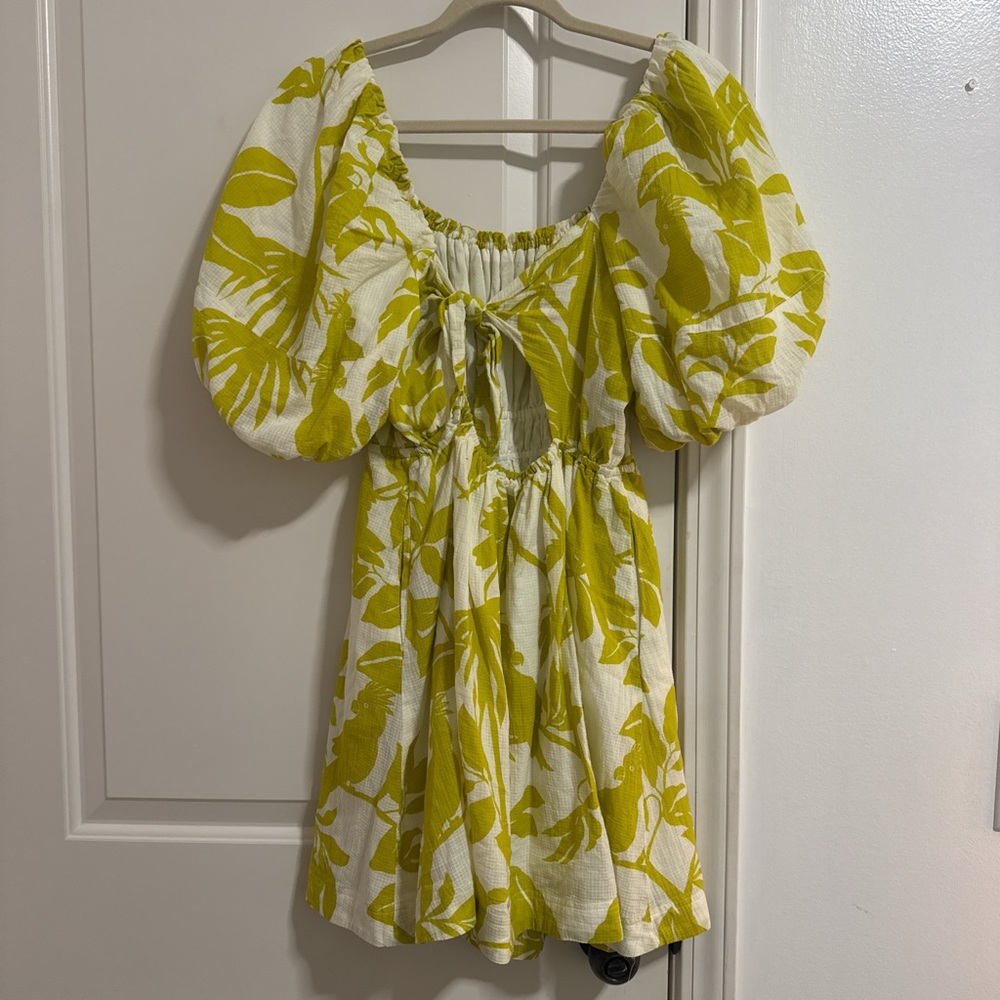 Anthropologie Maeve Chartreuse Floral Dress
